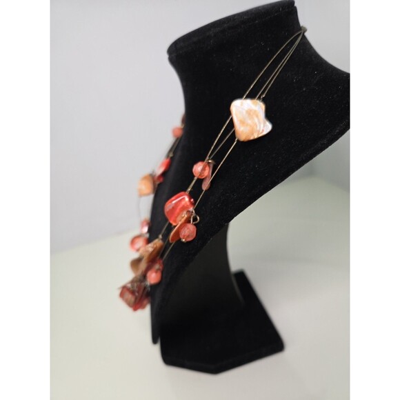 Necklace Coral Gold & Salmon Color 20" 3 Tier Including Earrings & 3 Braceletsj - Picture 3 of 7